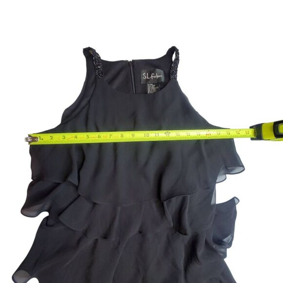 S.L Fashions Black Chiffon Embellished Tiered Holiday Cacktail Party Dress Women - Picture 7 of 8